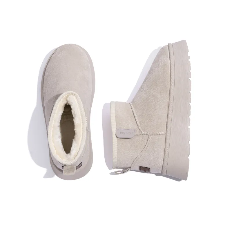 HUANQIU Coverage Anti-Slip And Wear-Resistant Short Snow Boots Women's Beige-3