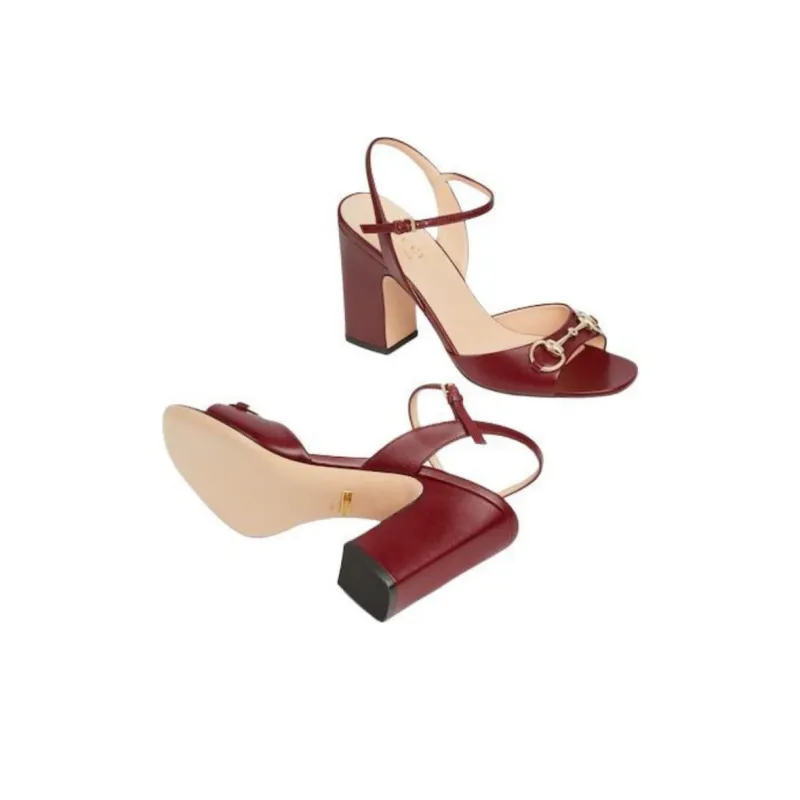 GUCCI Horsebit Strap Sandals 9.5cm Women's Red-5
