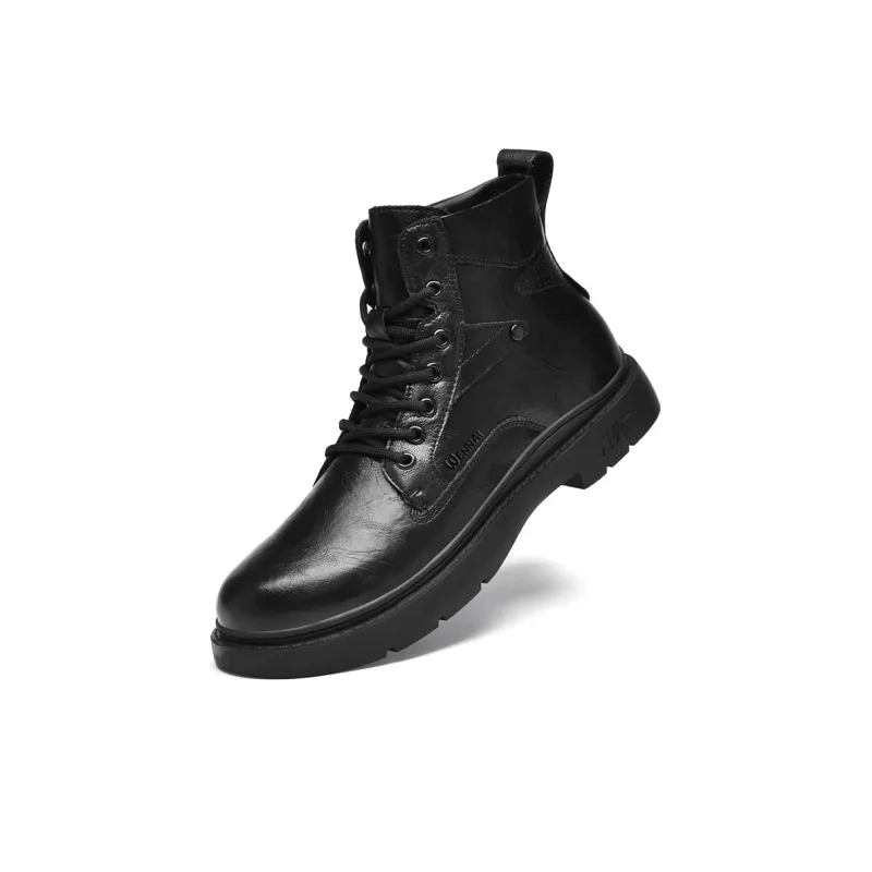 Wen Nai Short Martin Boot Low Heel Men's Black-3