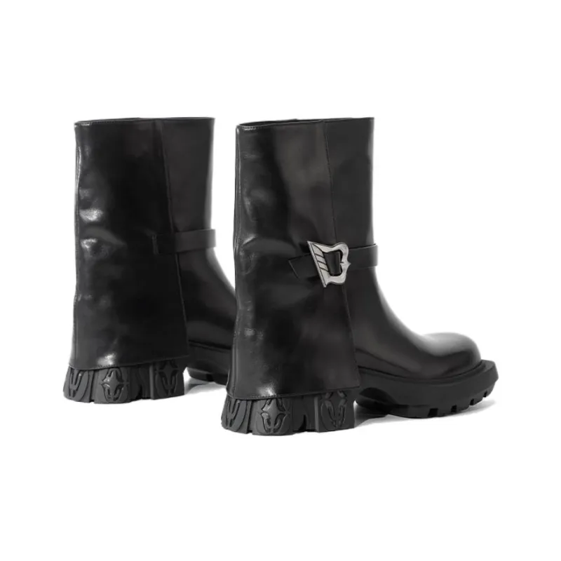 DIBO MANNER Astral Series Silver Buckle Energy Square Round Tip Ankle Boots-4