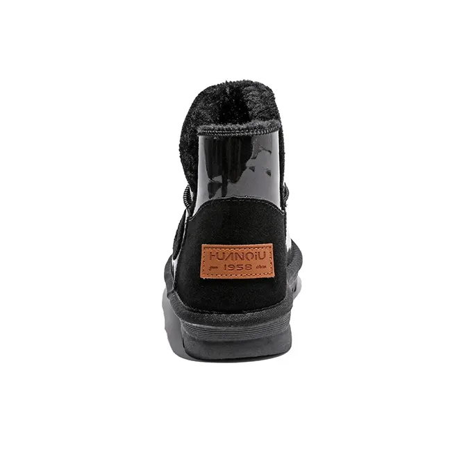 HUANQIU Warm Coverage Crew Snow Boots Unisex Black-3