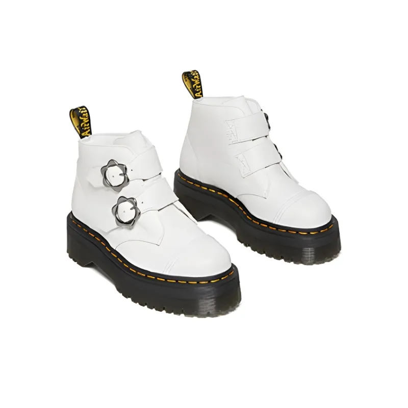 Dr. Martens Dr.Martens Devon Flower Buckle Leather Platform Boots 'White Black' Women's-1