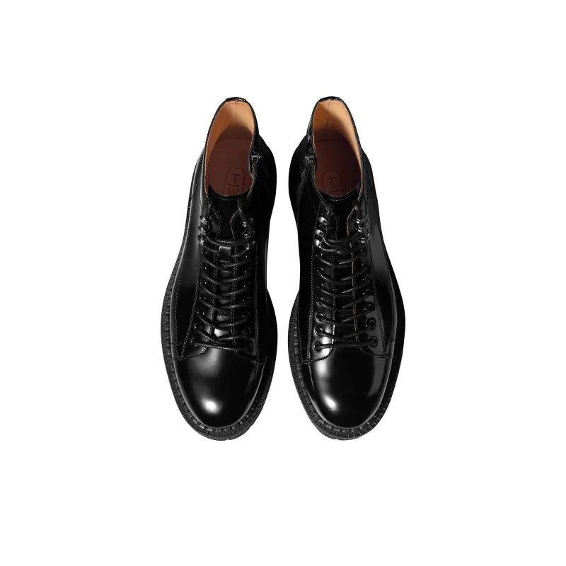 THOM WILLS British Style Shiny Casual Boots Short Martin Boot Men's Black-2