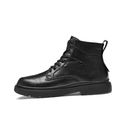 Wen Nai Short Martin Boot Low Heel Men's Black