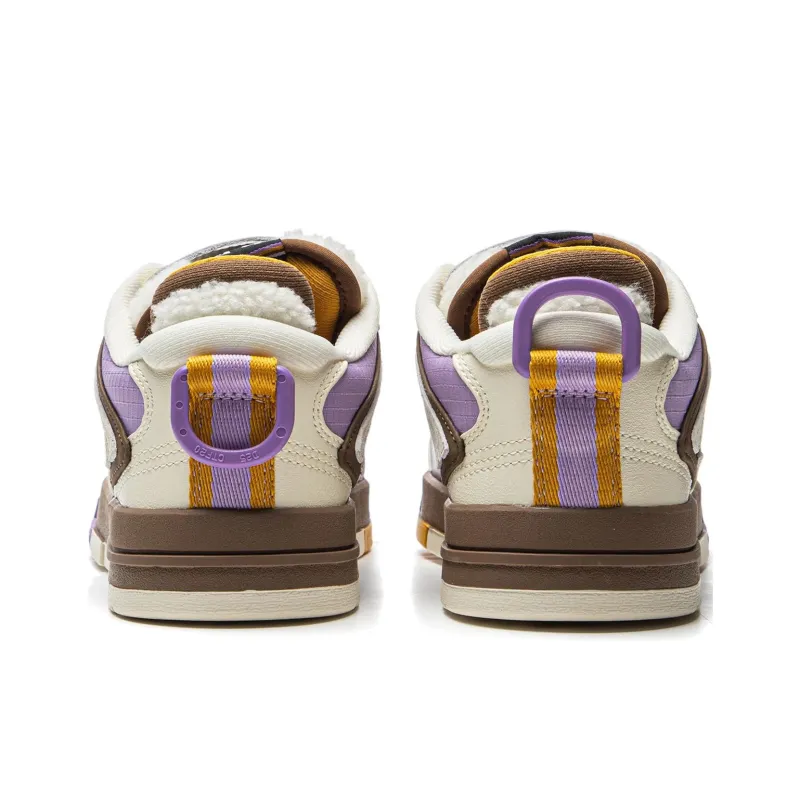 LiNing Wave Pro Anti Slip Wear Resistant Low Top Skateboard Shoes Women's White brown purple-4