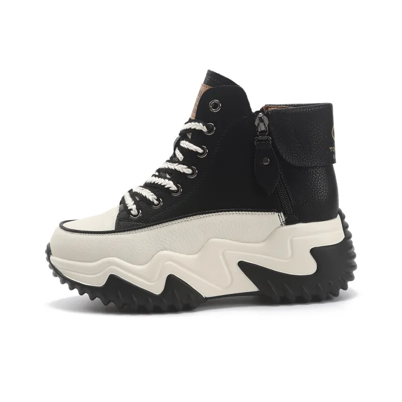 TOM TAILOR Black White Chifeng High Top Boots Thermal Abrasion Resistant Height Increasing Short Snow Boots Women's-30