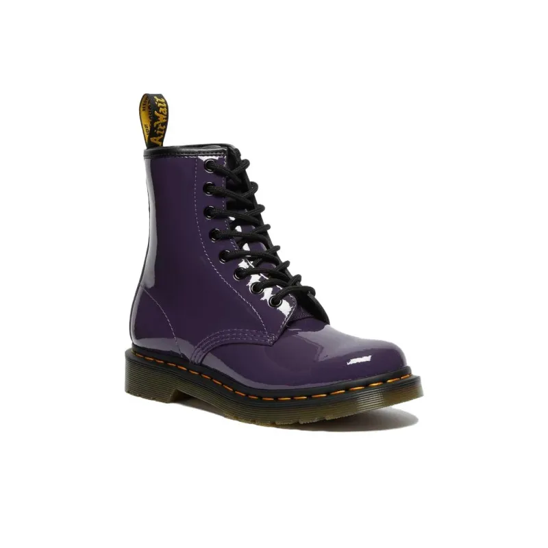 Dr. Martens Lens Patent Leather 8 Martin Boots Black Purple Women's-2