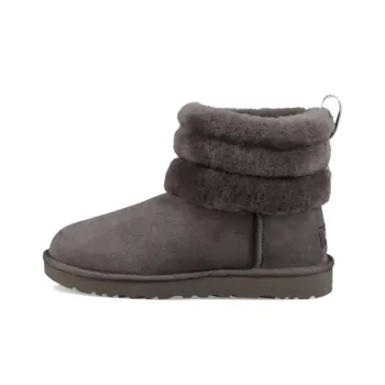 UGG Classic Mini Fluff Quilted Boot Fleece Lined Gray Brown Women's