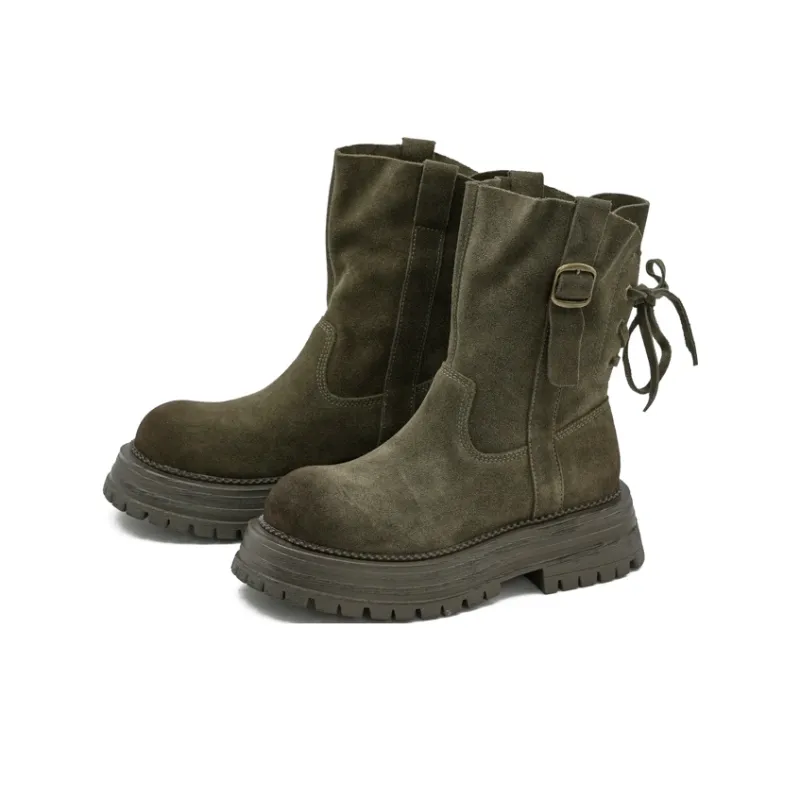 Little Sue Trendy Versatile Back Lace-Up Maillard Style Platform Martin Boots Ankle Boots Women's-7