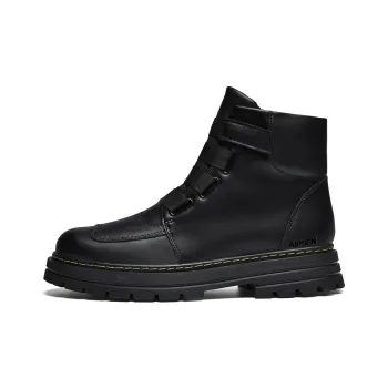 AIPSEN Ankle Boots Unisex Black Leather Upper