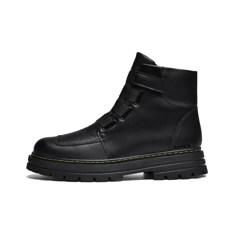 AIPSEN Ankle Boots Unisex Black Leather Upper-0