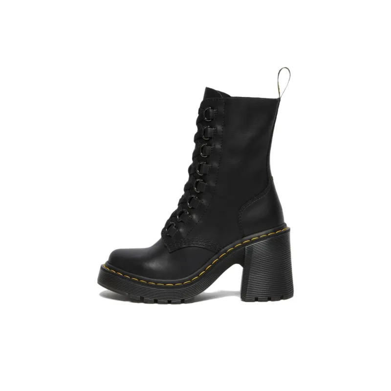 Dr.Martens Chesney Leather Flared Heel Lace Up Boots 'Black' Women's-0