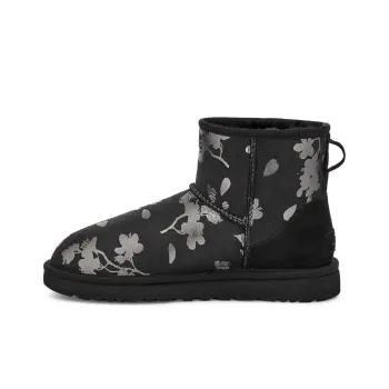 UGG Classic Mini Floral Foil Fleece Lined Black Women's