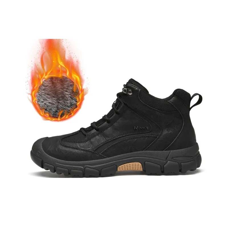 Wen Nai Warm Wear Resistant Cushioning Height Increasing Slip Resistant Ankle Length Outdoor Boots Men's Black-0