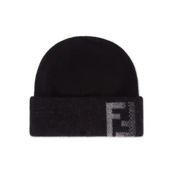 FENDI Wool Cashmere Beanies Unisex Black
