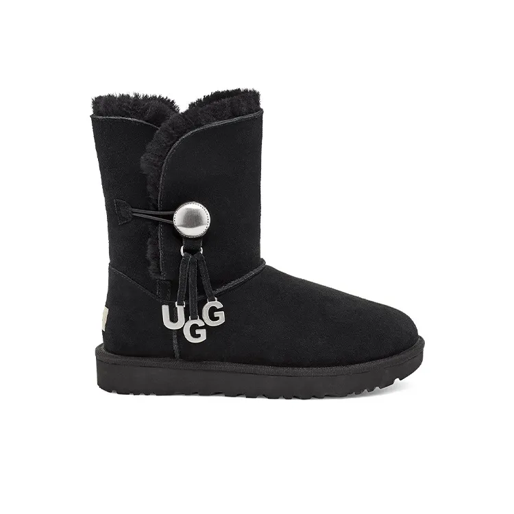 UGG Bailey Button UGG Charm Metallic Alphabet Version Fleece Lined Black Women's-1