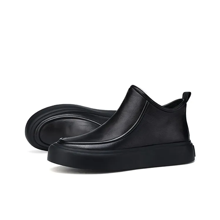 WEISHIBANGWEI Ankle Boots Medium Heel Men's Black-5
