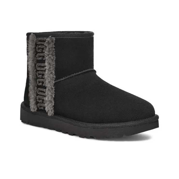 UGG Classic Mini Shearling Logo 'Black' Women's-1