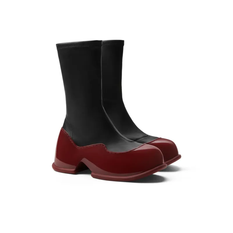 CHARLES&KEITH Small CK Ankle Boots 6cm Women's Black/Red Red-4