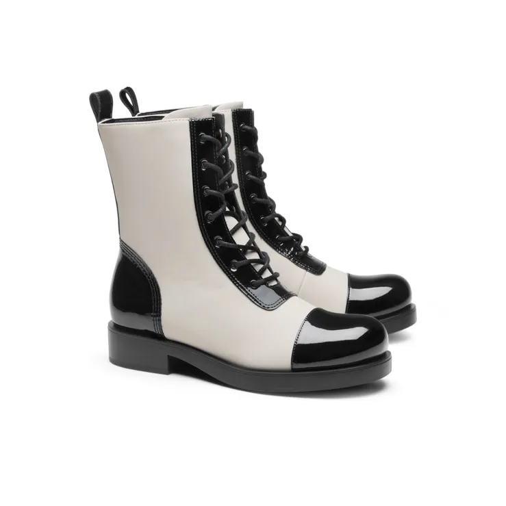 CHARLES&KEITH Martin Boots Women's Black Textured/Black/Pink White-7
