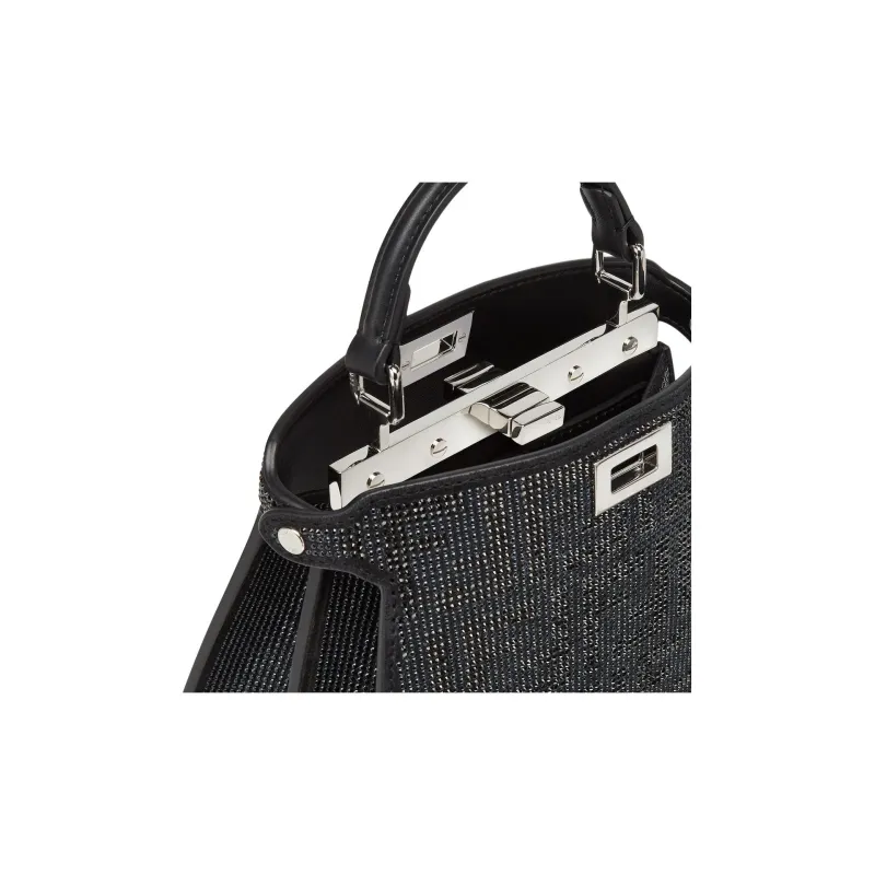 FENDI Peekaboo ISeeU Suede One Shoulder Handbags Small Size Women's Black-4