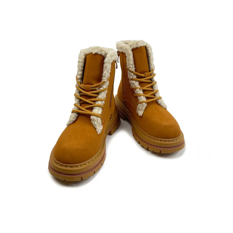 Warrior Winter Battle Boots Wear-Resistant Height Increasing Slip-Resistant Short Snow Boots Women's Brown-2
