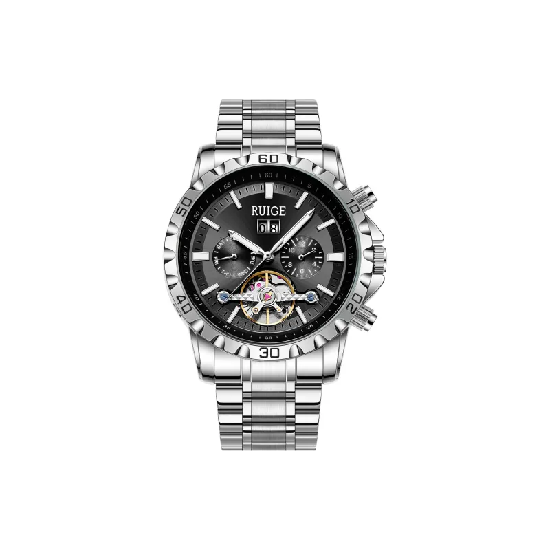 RUIGE Mechanical Movement Stainless Steel Watchband Men's Watches Blue Dial-6