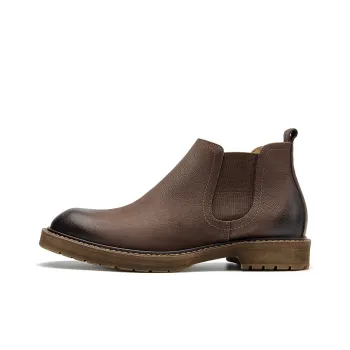 Beau Today Cow Leather Ankle Length Chelsea Boots 3.2cm Men's Coffee
