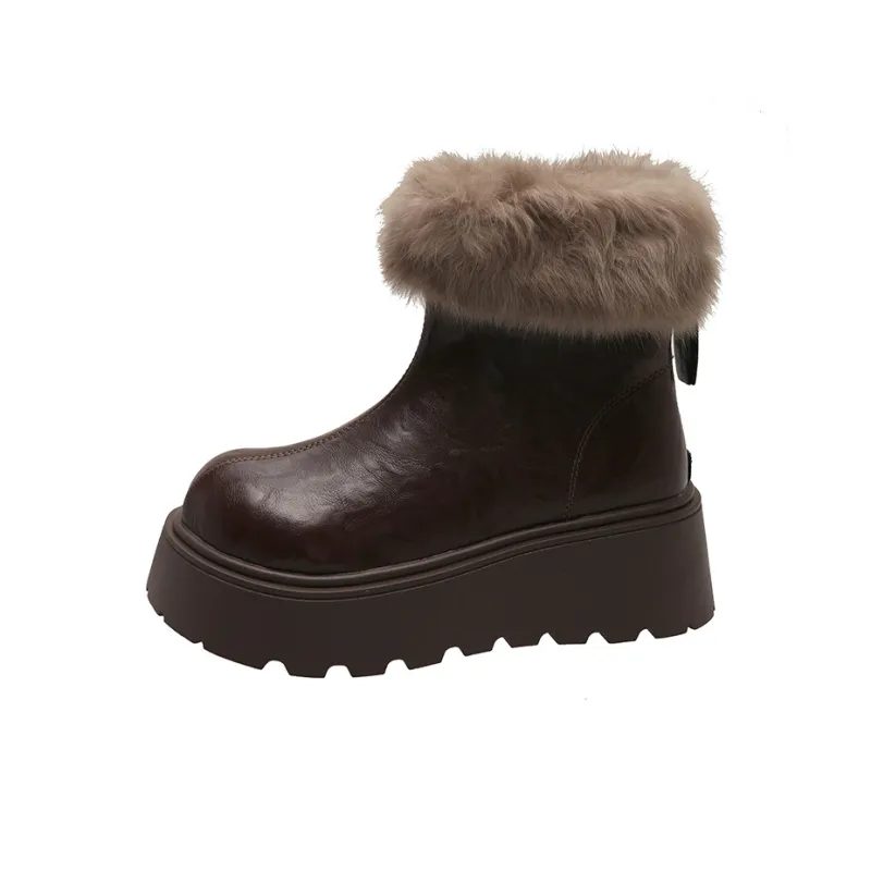 CZRSK Warm Wear-Resistant Height Increasing Short Snow Boots Women's-4