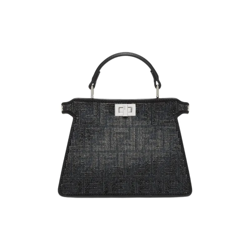 FENDI Peekaboo ISeeU Suede One Shoulder Handbags Small Size Women's Black-0