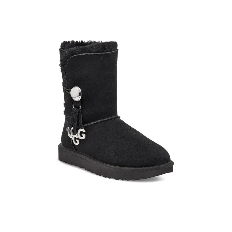 UGG Bailey Button UGG Charm Metallic Alphabet Version Fleece Lined Black Women's-2