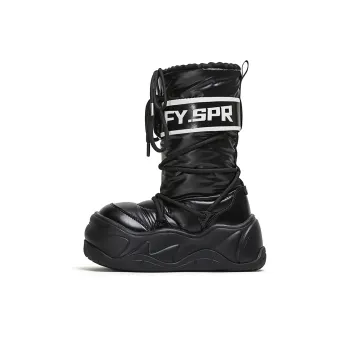 FY SPR Wifi Warm Water Resistant Height Increasing Crew Snow Boots Women's Black