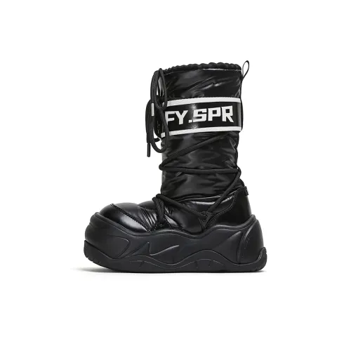 FY SPR Wifi Warm Water Resistant Height Increasing Crew Snow Boots Women's Black