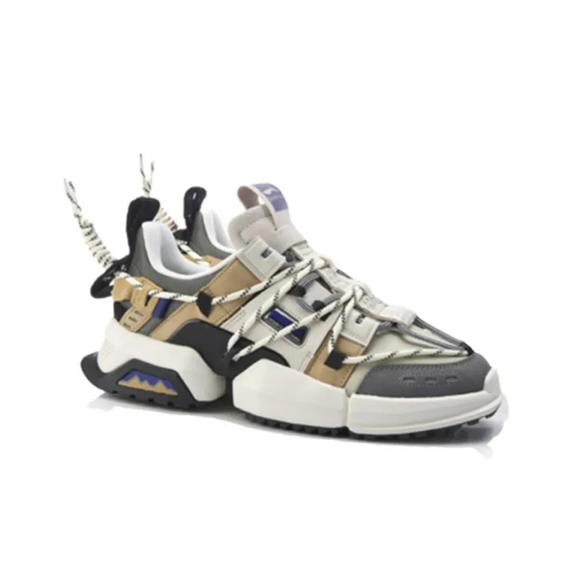 LiNing Cushioning Anti Slip And Wear Resistant Chunky Sneakers Men's Gray Brown-3