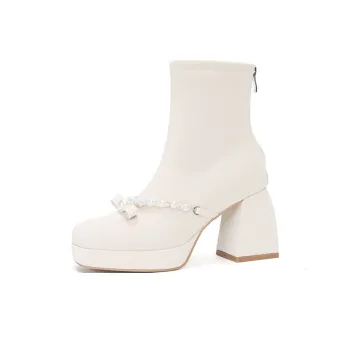 TADSW Ankle Boots Women's Ecru/Burgundy