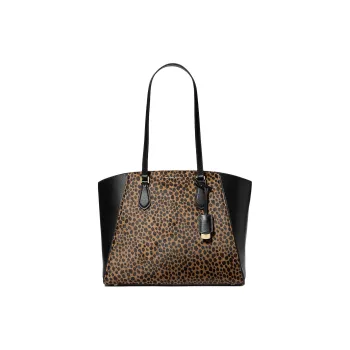 MICHAEL KORS TARYN Calf Hair Tote Bag Shopping Bag Handbag Shoulder Bag Large Size Women's Black & Brown