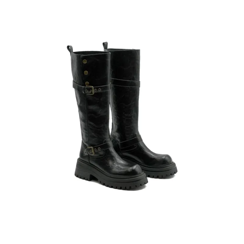 Little Sue Trendy Versatile British Style Shiny Slimming Zipper Knight Boots Fashion 2-in-1 Knee-High Boots Women's-14