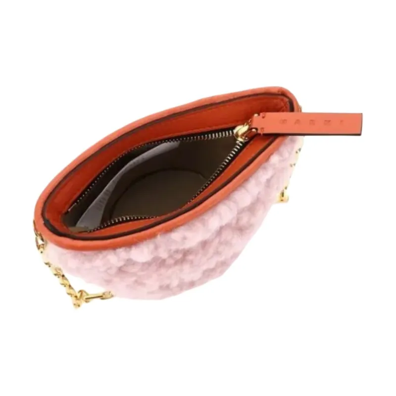 MARNI Shearling With Calfskin Accents Chain Bag Shoulder Bag Crossbody Bag Women's Pink-4