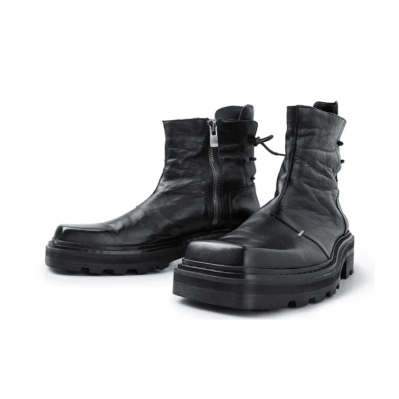 HUANXIANGZHE Chelsea Boots Unisex Black-4