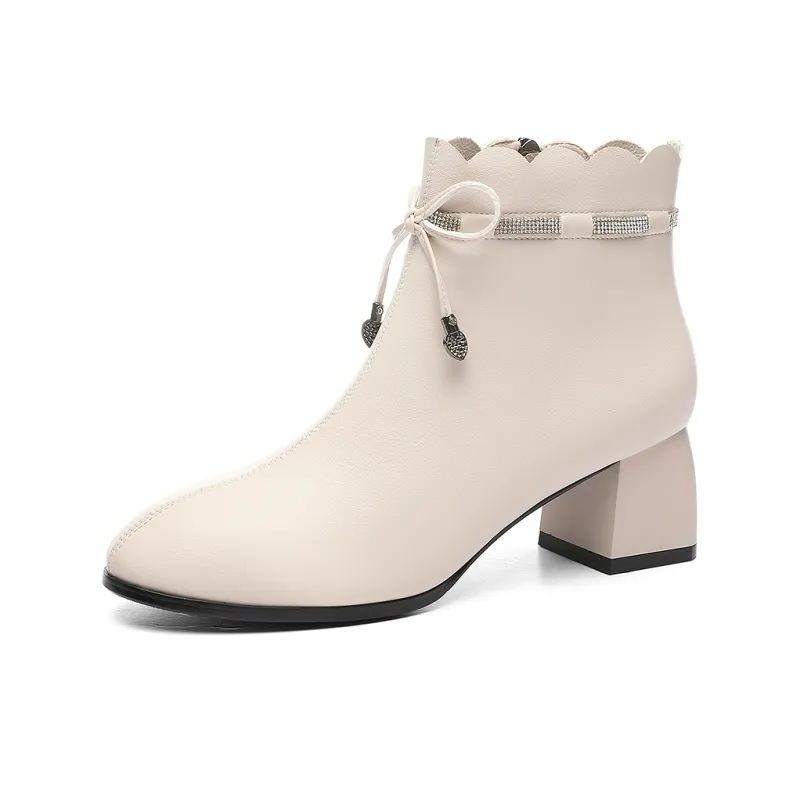 Golden Silk Rabbit Ankle Boots 5cm Women's-5
