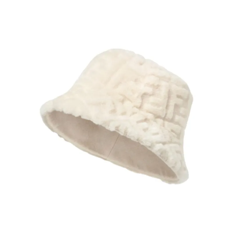 FENDI Wool Lambskin Grass Cotton Cashmere Fiber Glue Bucket Hats Women's White-1