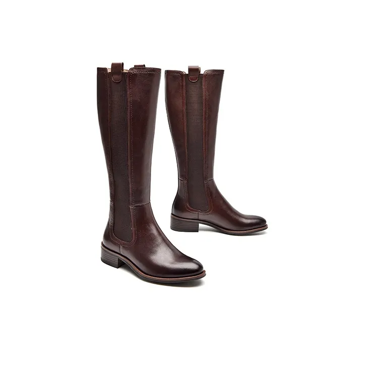 Beau Today Leather Embossed Color Change Knee-high Boots 3.8cm Women's Cocoa Coffee-3