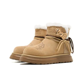 Sanrio x OLD ORDER Warm Height Increasing Water Resistant Crew Fashion Snow Boots Women's Light Brown