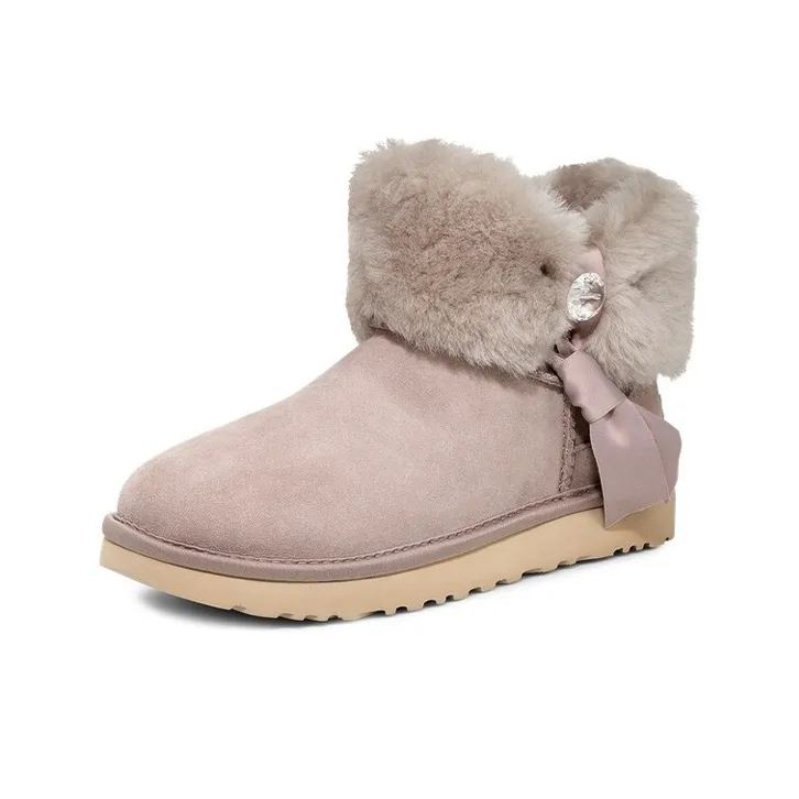UGG Cinched Fur Mini Snow Boots Grey Women's-2