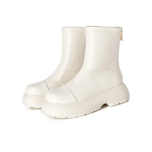 WESTLINK Fleece-Lined Soft Leather British Style Platform Short Chelsea Boots Women's