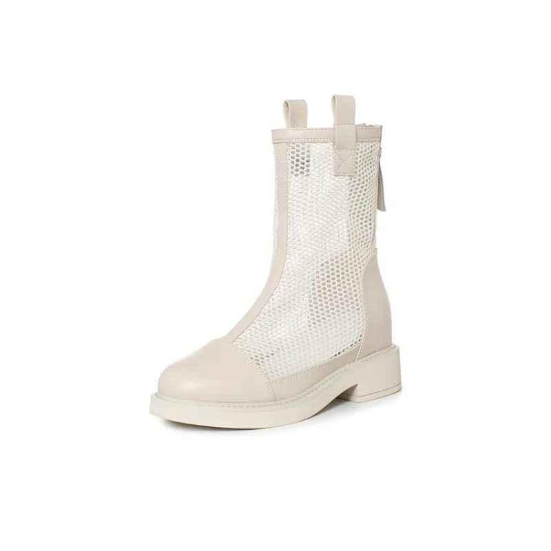 QINGZHUHU Ankle Boots Women's Beige-3