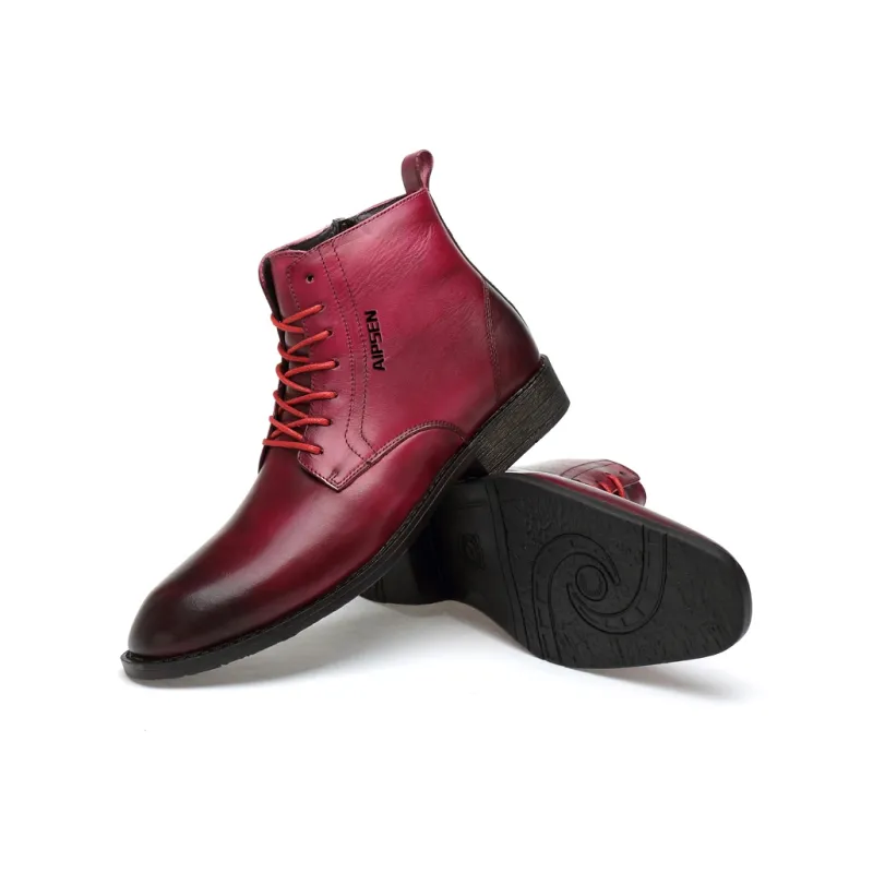 AIPSEN Short Martin Boot Men's Burgundy-3
