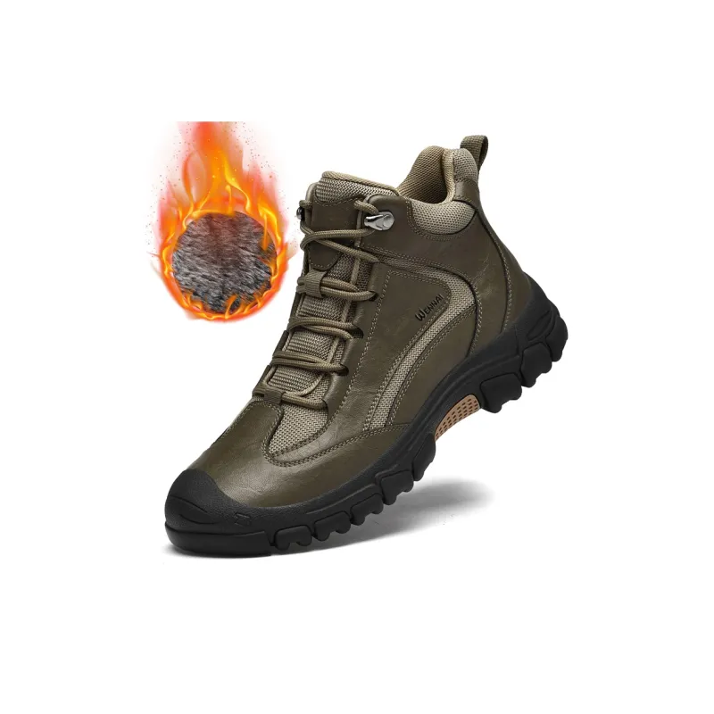 Wen Nai Warm Wear Resistant Cushioning Height Increasing Slip Resistant Short Outdoor Boots Men's Khaki-3