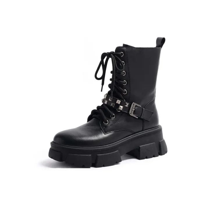 STEVE MADDEN Martin Boots Women's Black/Ecru-1