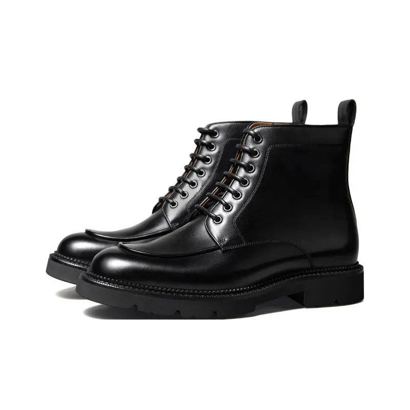 THOM WILLS British Style Business Formal Commute Leather Boots Short Martin Boot Men's Black-1